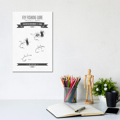 P.J. Novak Fly Fishing Lure Patent Sketch Retro (Charcoal) by Aged Pixel - Wrapped Canvas Print