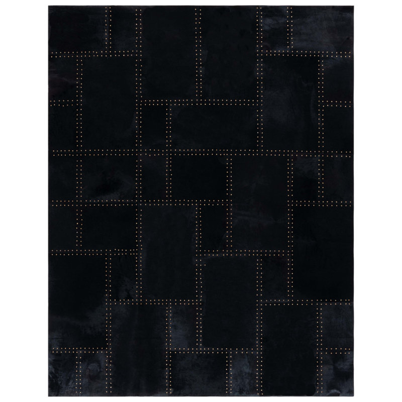 Studio Geometric Handwoven Leather Rug with Felt, Rectangle 6 pi x 9 pi