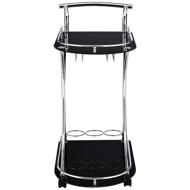 2 Metal Bar Cart With Black And Finish Glass Shelf For Dining Space, Enhancing Function Style, 34.55 Inches High Area, Combining Durability Mobility, 16.05 Deep