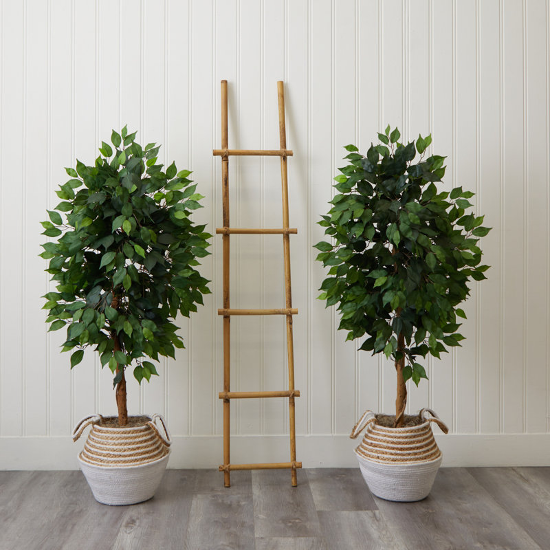 4.5ft. Artificial Ficus Tree with Double Trunk in Handmade Cotton & Jute Basket DIY KIT