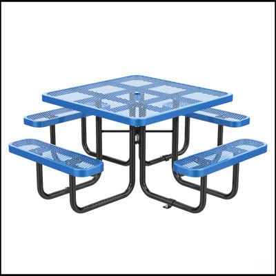 Table de pique-nique carrée de 46 pouces avec filet en acier durable et trou pour parasol pour les rassemblements extérieurs