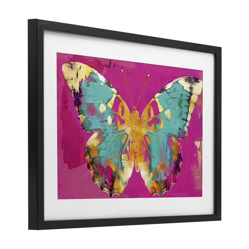 «Jewel Butterfly over Pink», reproduction encadrée sous verre, design par LSR Design Studio, H 14 po x l 20 po