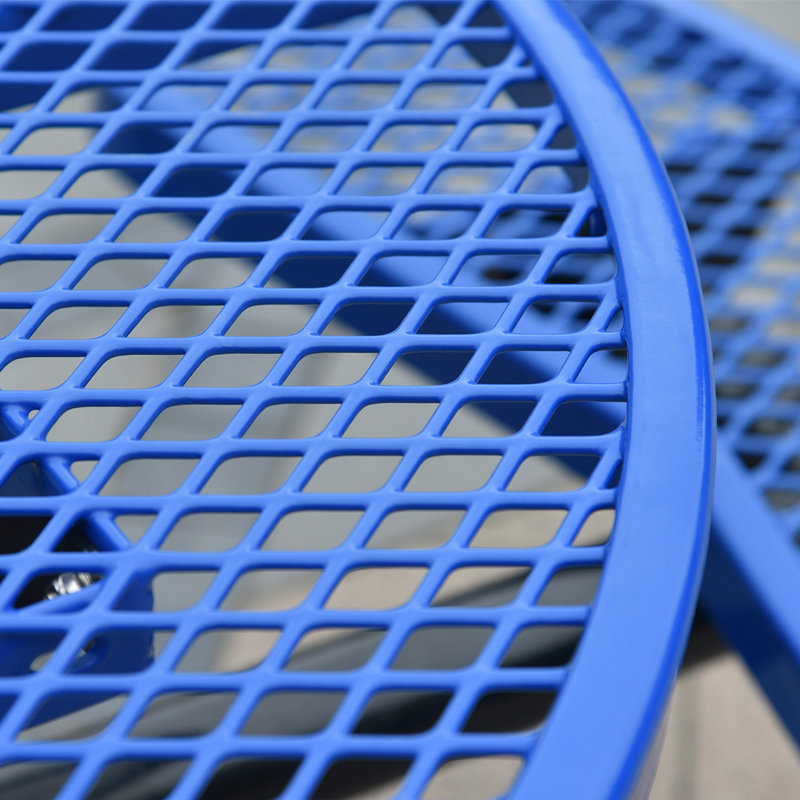 Table de pique-nique ronde en acier avec perche de parasol, Bleu