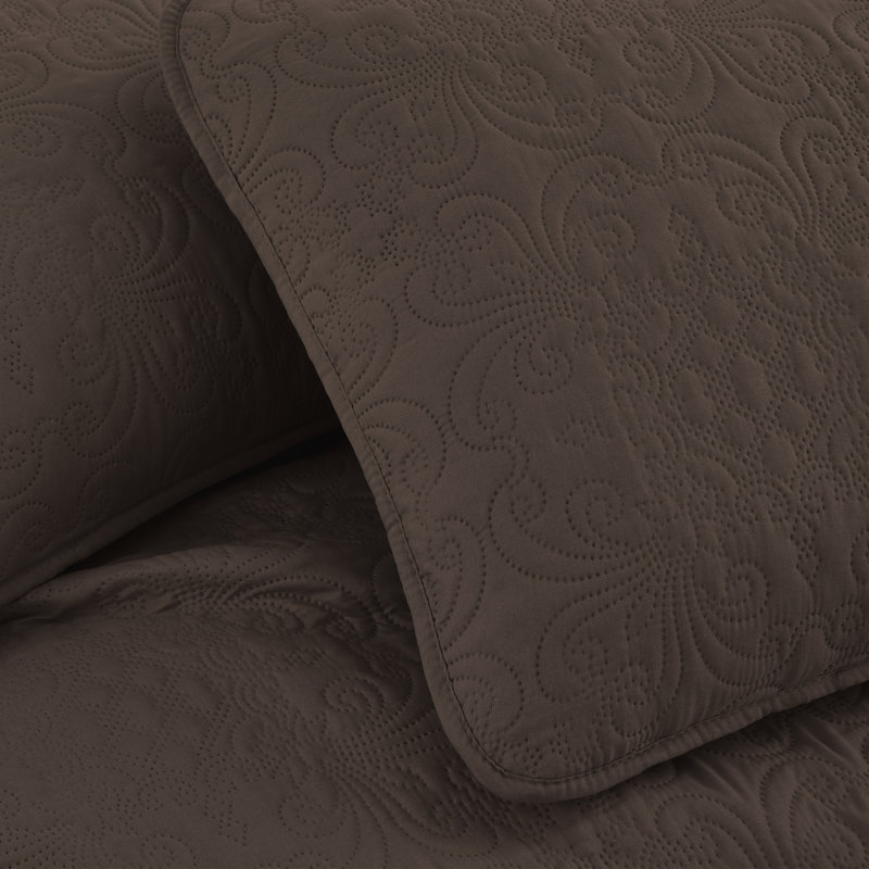 Luca 3-Piece Lightweight Microfiber Oversized Bedspread Set, Queen Coverlet/Bedspread + 2 Standard Shams, Chocolate