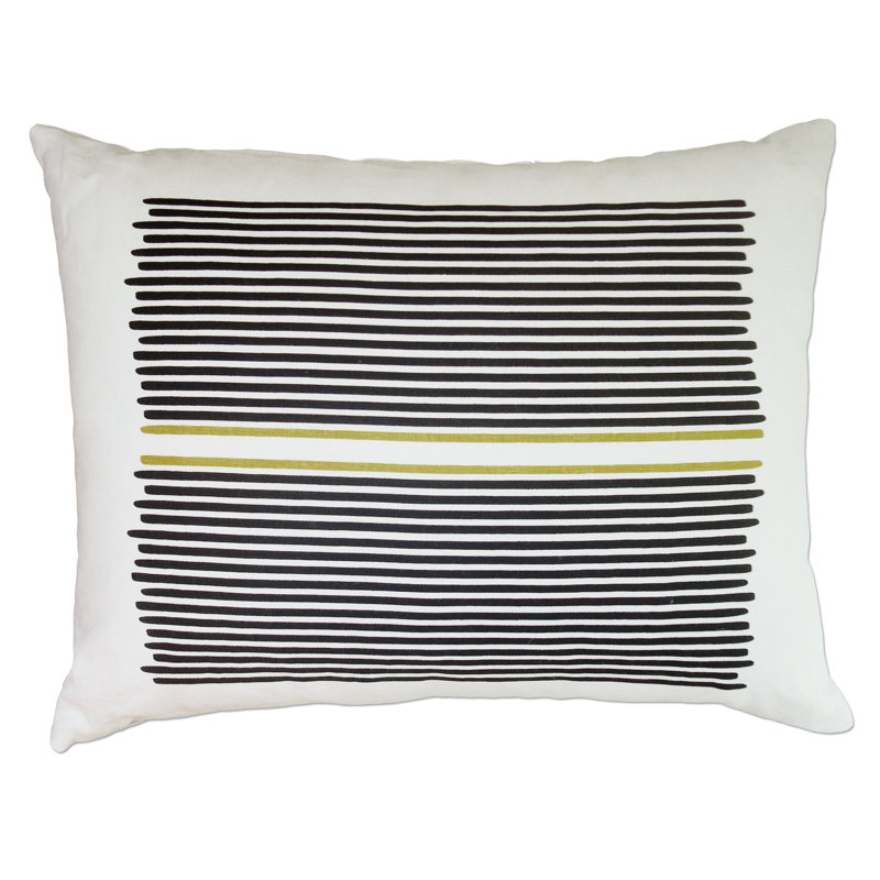 Louis Stripe Linen Lumbar Pillow, Black / Yellow Stripe