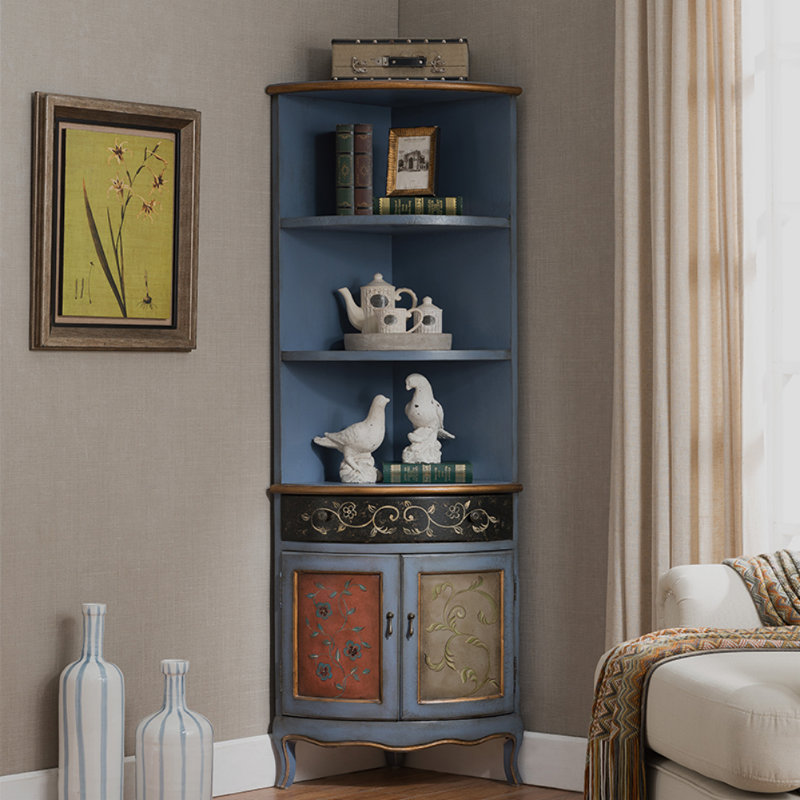 American-style Painted Solid Wood Display Cabinet, Blue