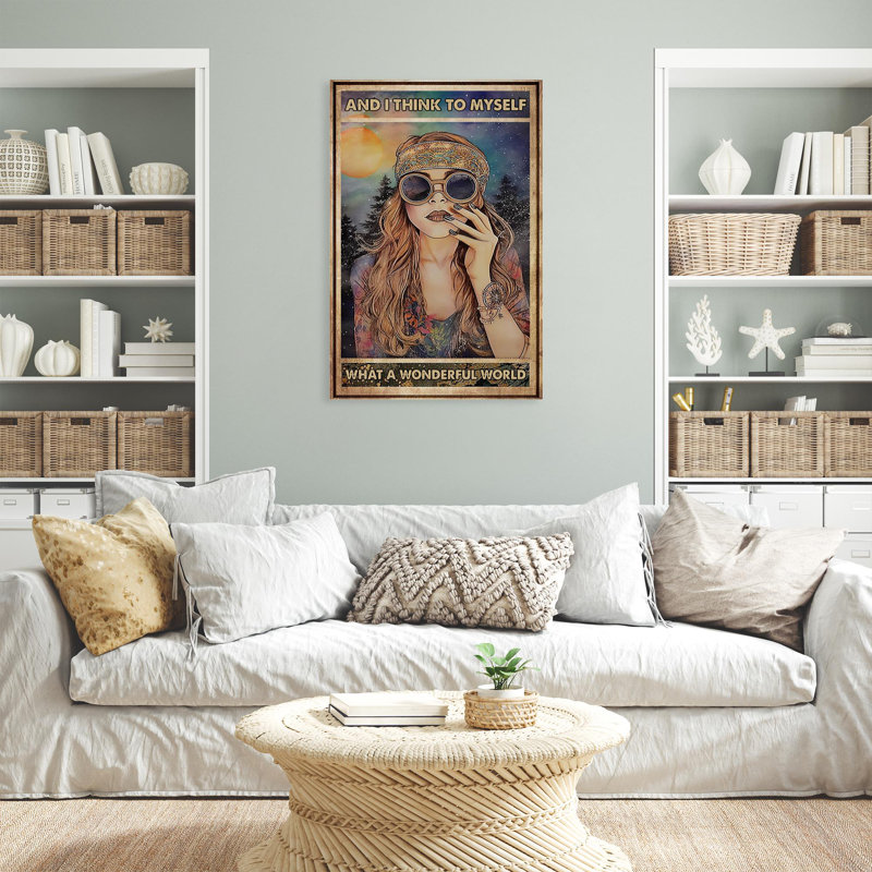 Cherylan Woman What A Wonderful World - 1 pièce, reproduction d'art graphique sur toile tendue, H 36 po x l 24 po x P 1,25 po