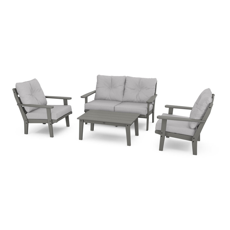Lakeside 4-Piece Deep Seating Set, Black, Weathered Tweed