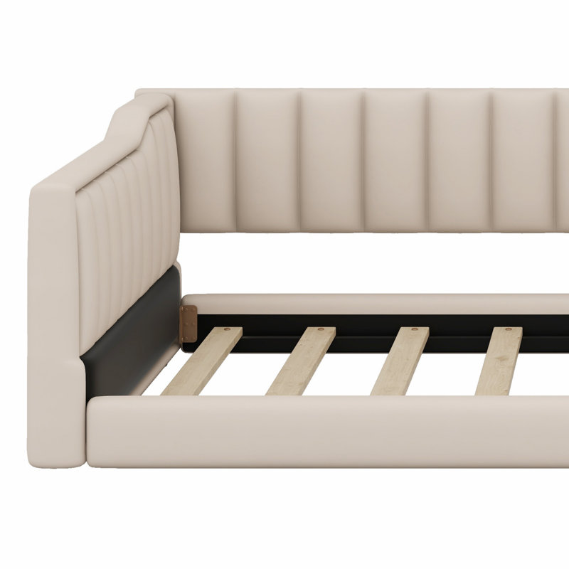 Upholstery Daybed And Side Storage Pocket, Beige, Twin XL