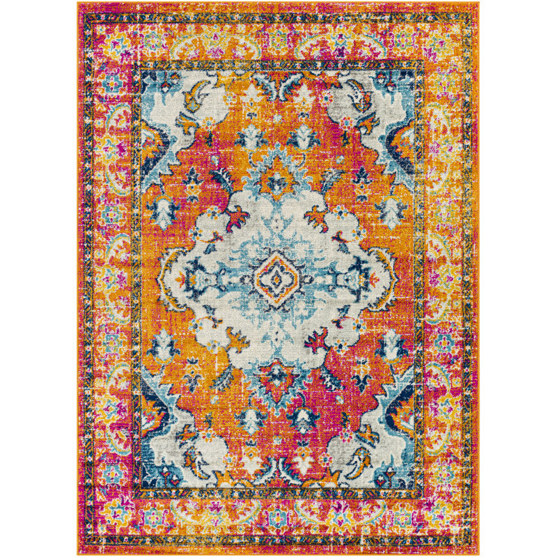 Tapis orange / rose Velazquez Kail, Rectangle 6 pi 7 po x 9 pi