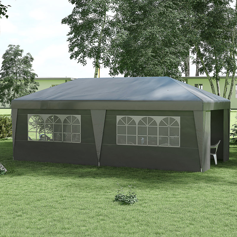 Tente escamotable avec parois latérales 10 pi x 19,5 pi Outsunny, Gris