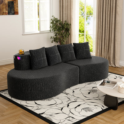 3 Seat Half - Moon Curved Sectional, Chenille Material, High Density Sponge, Easy Installation For Small Apartment Hallways Elegant With Fabric, Resilience Filler, Design, Quick Setup Home Rooms