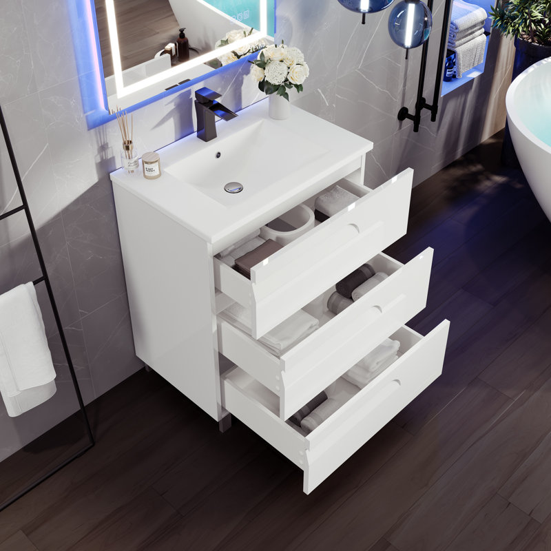 Meuble-lavabo l 18 po x P 18 po avec comptoir en porcelaine Alberthe, Blanc