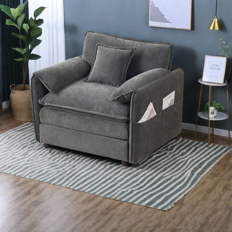 Canapé modulaire spacieux en chenille, canapé rembourré gris pour la maison