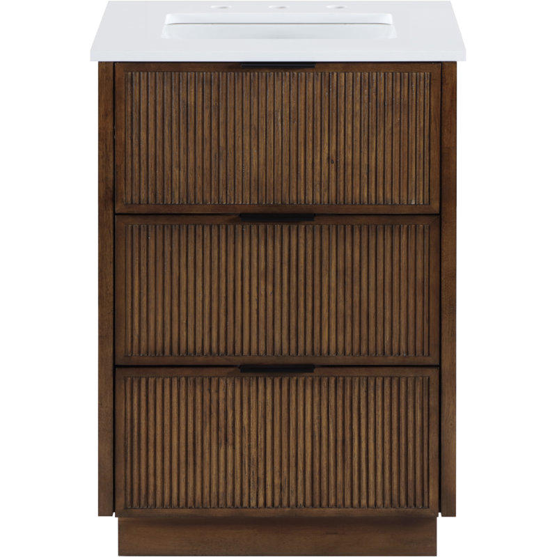 Meuble-lavabo en pierre reconstituée brune et en bois massif de 24 po Willard, Brun, 24"