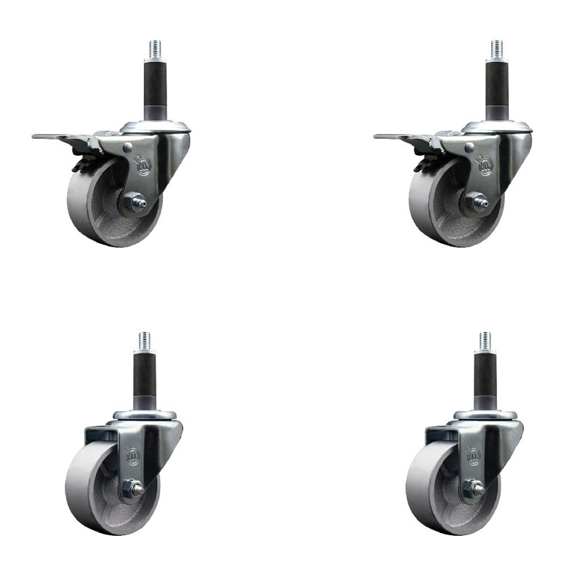 Ensemble de roulettes extensibles semi-pivotantes à 2 tiges, 3 po x 1 po