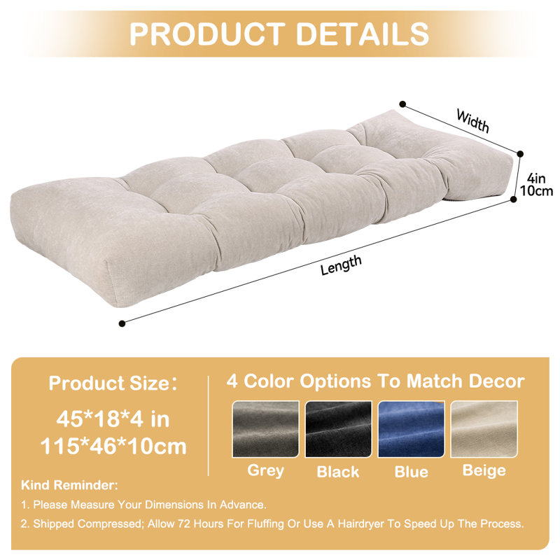 Bench cushion,High density foam cushion with removable, washable cover and tie-back straps. Suitable for various indoor settings including sofas, shoe cabinets,45" x 18" x 3",Brown