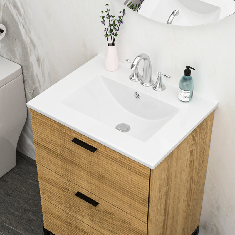 Plateau de meuble-lavabo en céramique blanc 24 po x 18 po - Teinture, trop-plein, 3 trous de robinet, espace généreux, Triple