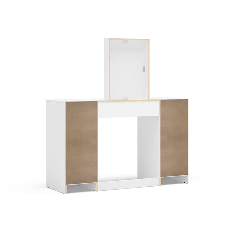 Christina Modern White Vanity Desk with Mirrored Center & Storage