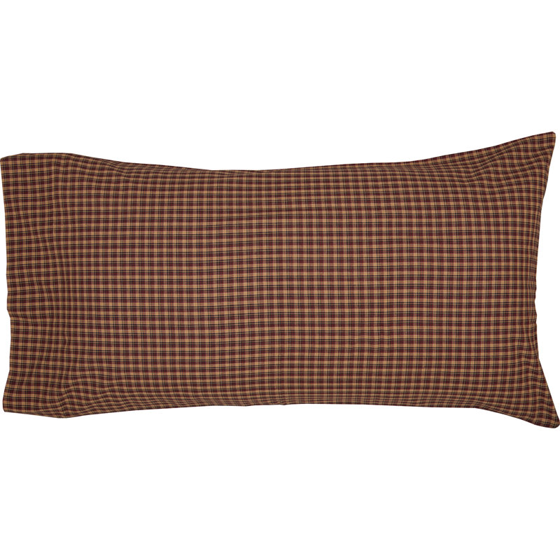 King Size Red and Tan Plaid Embroidered Cotton Pillowcase