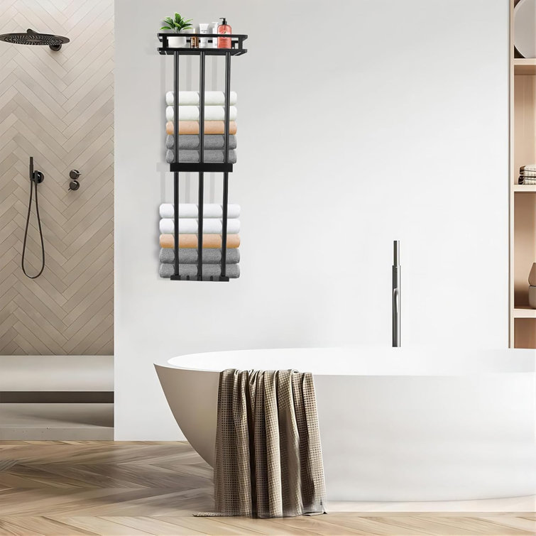 Wall-mounted towel rack with hooks