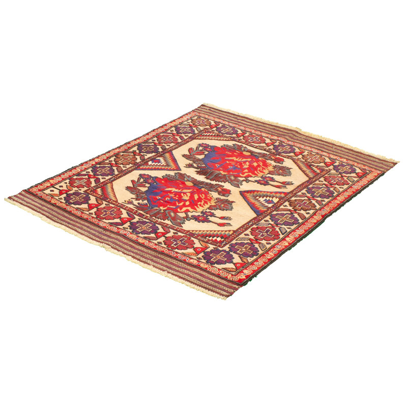 Tapis unique en laine noué à la main style Tadjik des années 2010 de 4 pi 5 po x 5 pi 8 po ivoire Quenten