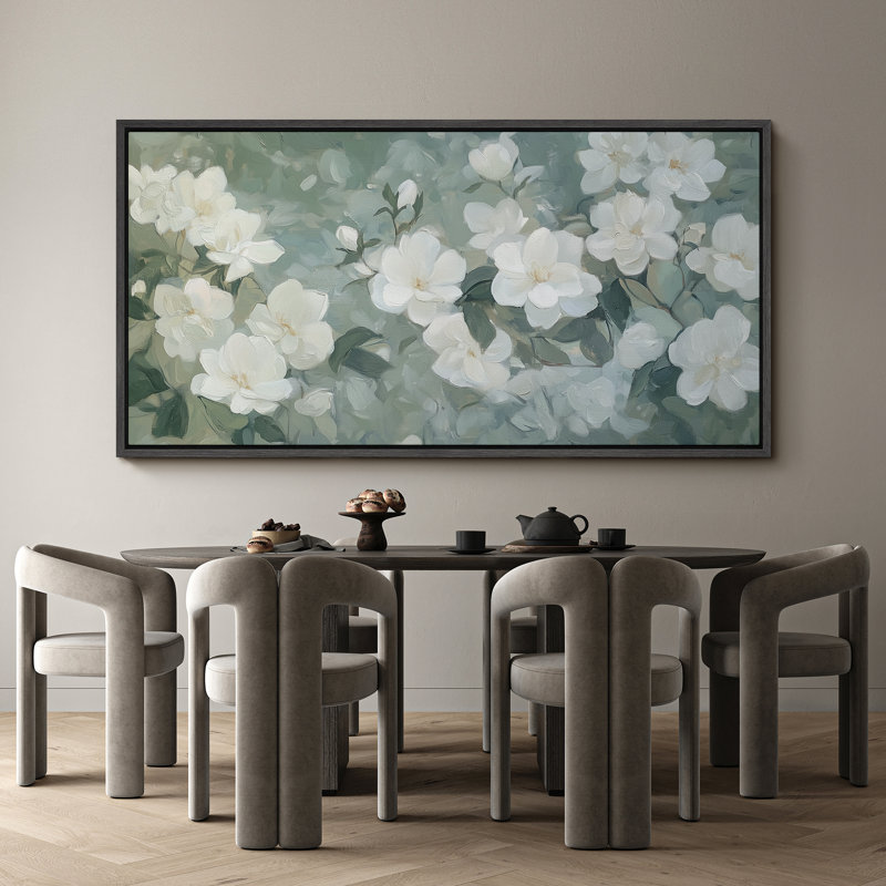 Magnolia Flowers Bedroom Artwork, Green Floral Wall Pictures, Giclee Canvas Digital Print Extra Large Framed Wall Art, Black