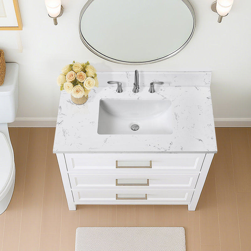 36'' Engineered Stone Single Bathroom Vanity Top with Sink – For Vanity Replacement, No Cabinet