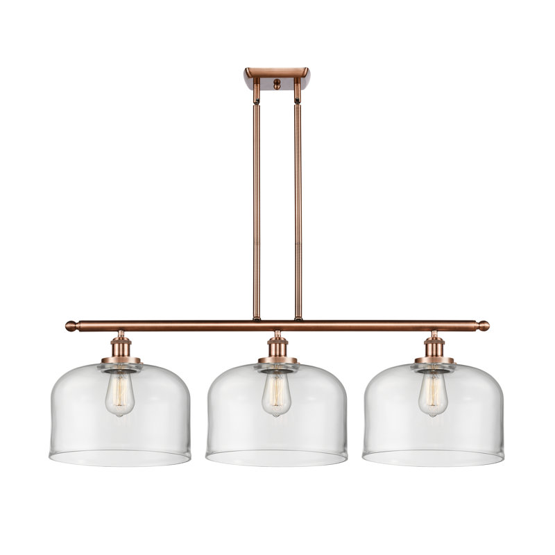Luminaire suspendu linéaire à 3 lumières pour îlot de cuisine Lattimer, Blanc / chrome poli, Transparent, Ampoule non incluse