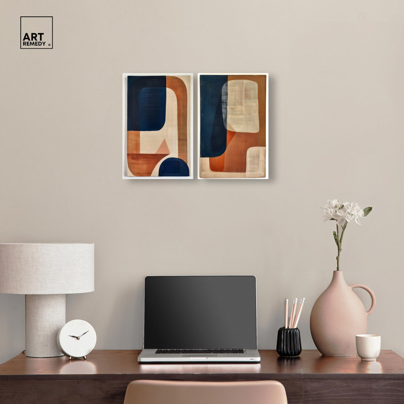 Blue Cream Set Canvas Set of 2 Boho Abstract by Art Remedy, Wrapped Canvas, 15" H x 10" W
