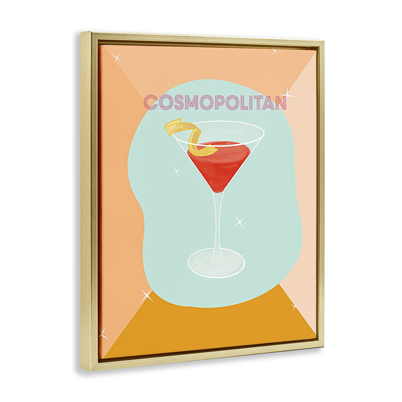 "Modern Cosmopolitan Drink", toile encadrée flottante par Ashley Singleton, Cadre flottant métallique doré, H 21 po x l 17 po