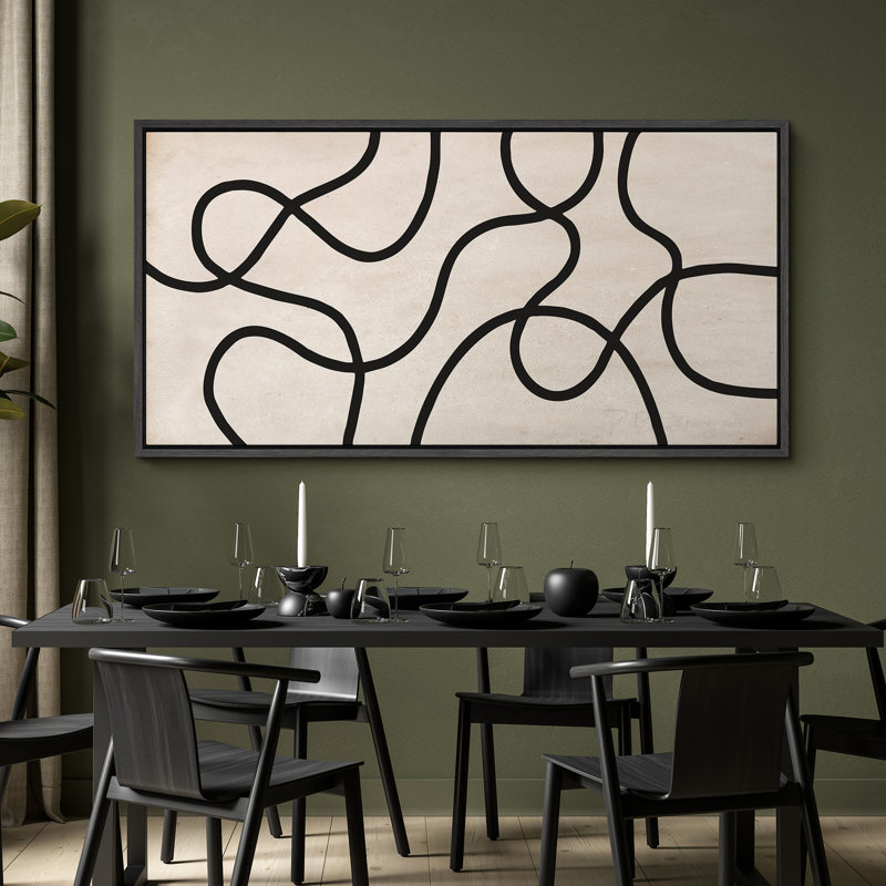 Black and Beige Geometric Line Horizontal Art Prints Minimalist Modern Panoramic Wall Art Neutral, 30" H x 60" W, Black