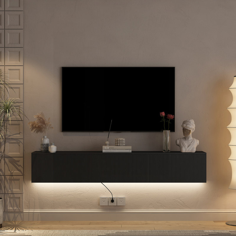 Wall Mounted Floating TV Stand with 16 Color LED Lights, Modern Floating Entertainment Center, Floating Media Cabinet for Living Room