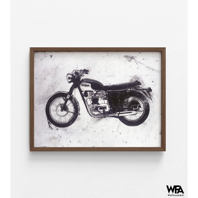Moto noir par JB Hall, décor de vélo noir et blanc, garage garage, H 24 po x l 32 po, Brun