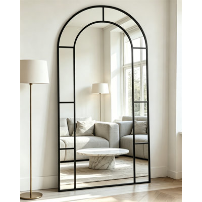 Arched Full-Length Mirror – Vintage Window-Style Floor Mirror, Metal Frame Rustic Wall Art Panel For Bedroom, Living Room, Entryway