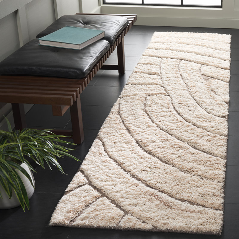 Maurine Hand Woven Wool/Cotton Abstract Rug in Natural/Beige, Runner 2'3" x 9'
