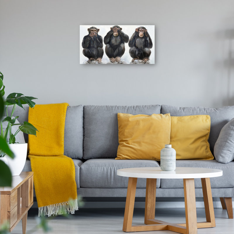 Three Monkeys by Studio Arts Canvas Art Print, 25" H x 48" W x 1.5" D