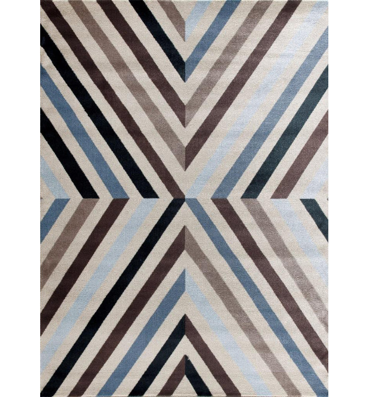 Tapis décoratif d’intérieur/d’extérieur bleu/brun Bennet, Rectangle 5 pi 2 po x 7 pi 2 po