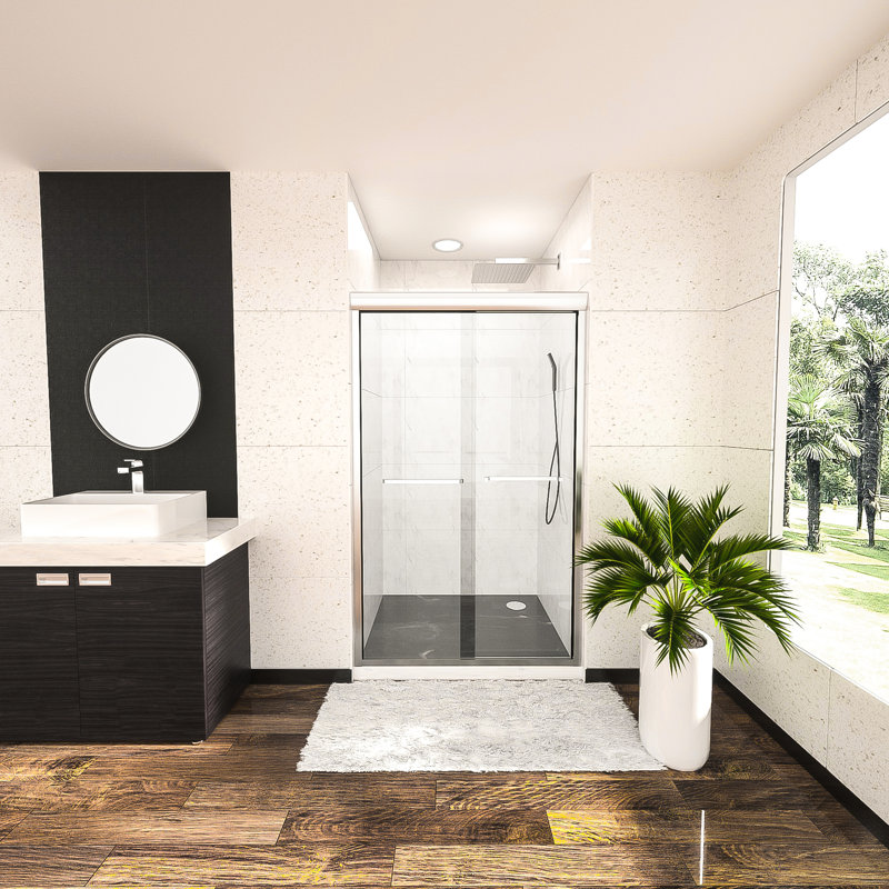 48"X76" Shower Enclosure Door, Semi- Bypass, Sliding, Bypass Sliding Door 48" W X 76" H, , Waterproof