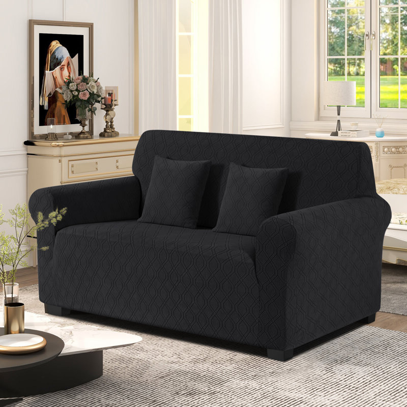 Housses de canapé 1 pièce avec housse de coussin 2 pièces Wald, Mélange de polyester noir