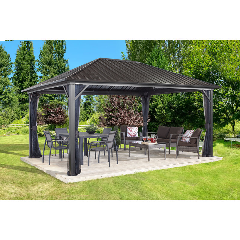 Sojag 12' x 16' Genova Hardtop Gazebo 4-Season Outdoor Shelter with Mosquito Net