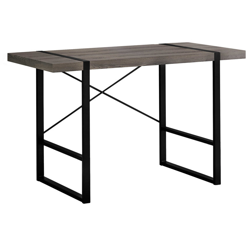Bureau moderne pour bureau à domicile, l 48 po, stratifié taupe foncé, métal noir, pieds robustes, bureau épais style bureau