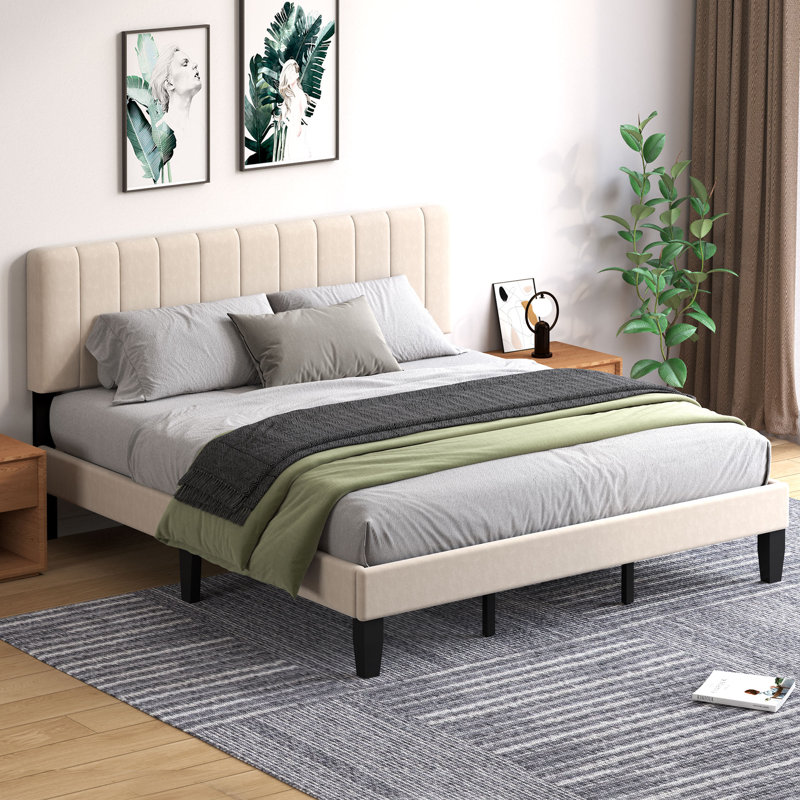 Lit à panneau tapissier, Beige, Très grand lit