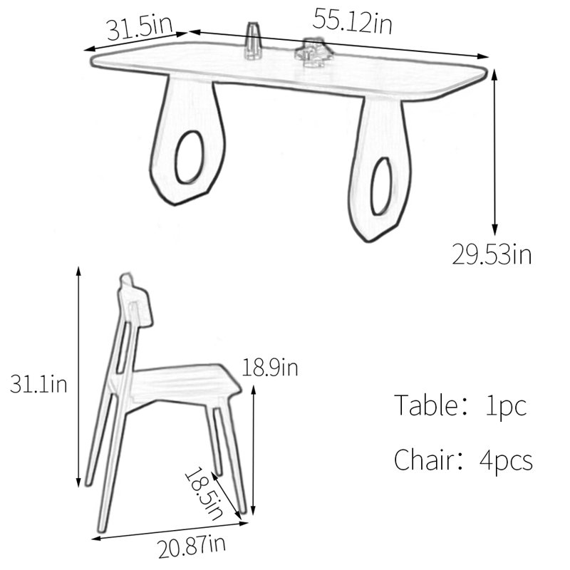 Table de salle à manger élégante et durable, H 29,53 po x L 55,12 po x l 31,5 po