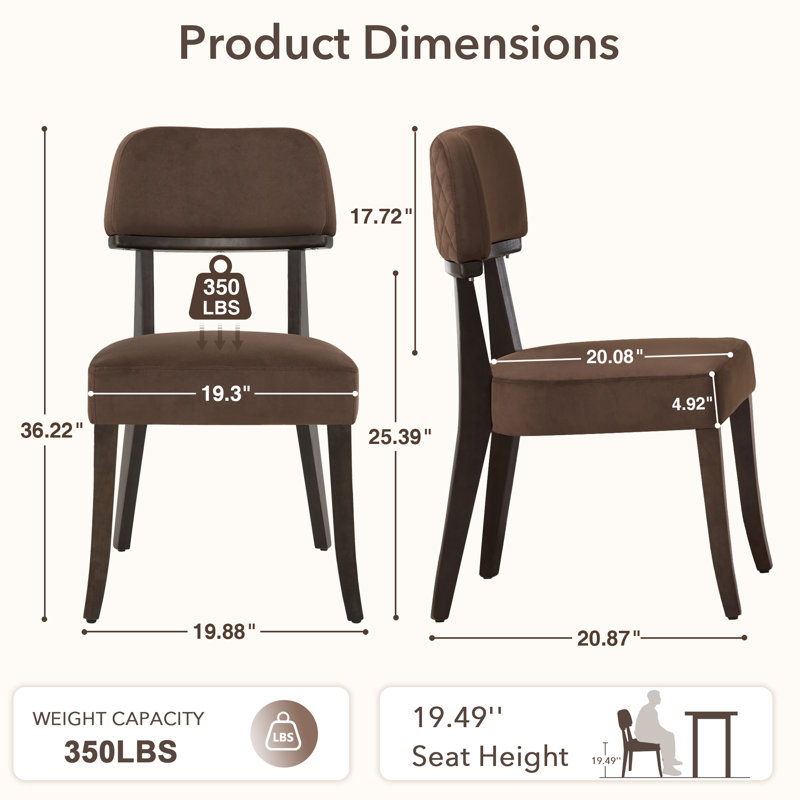 Mid-Century Upholstered Solid Wood Side Chair  Set of 2, Brown