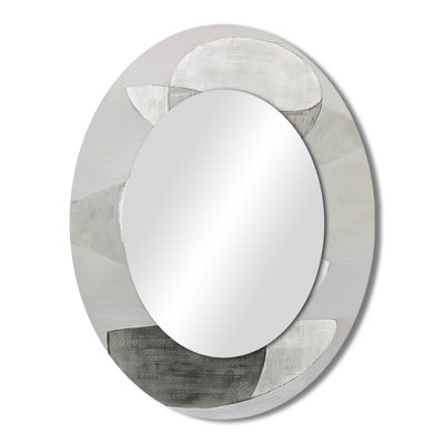 Grey Minimalism Simple Shapes Painting II - Gray Oval Wall Mirror Decor