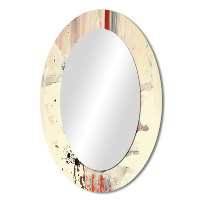Dancing Alone Minimal Abstract Painting III - White Modern Oval Wall Mirror