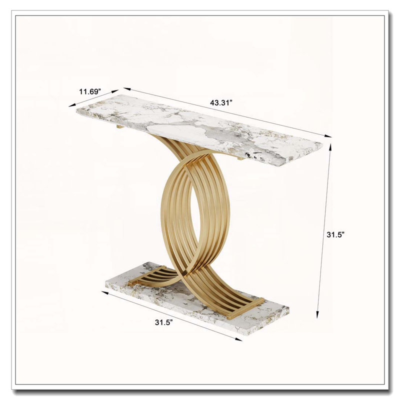 Console d'appoint avec pieds en métal doré entrelacés et plateau à effet pierre