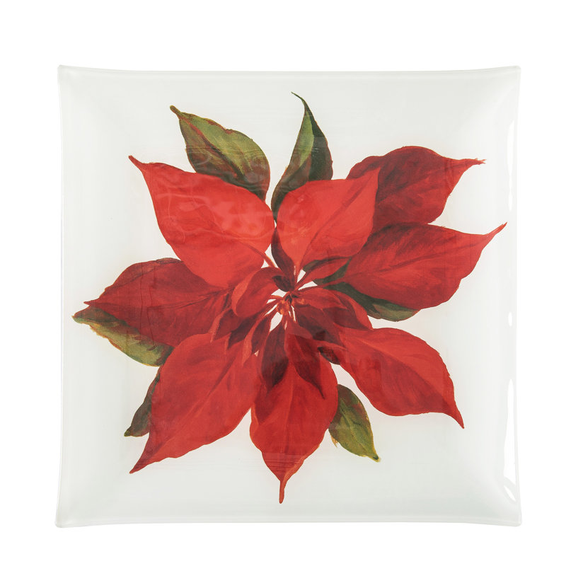 Plateau en verre de Noël poinsettia