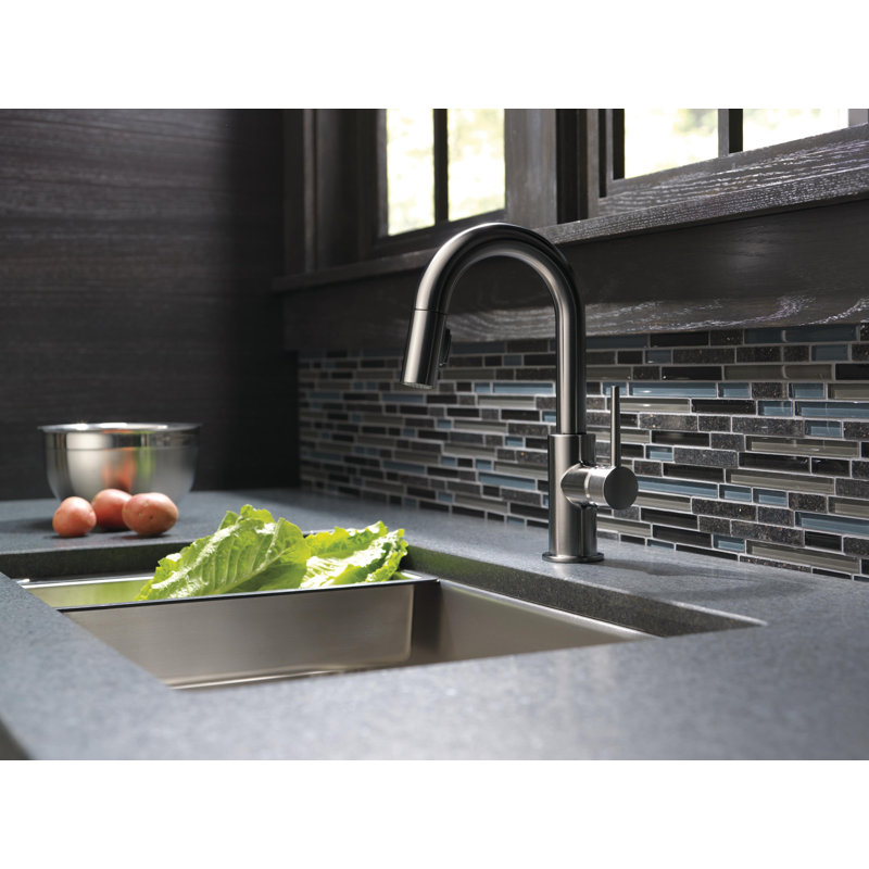 Trinsic Pull Down Sprayer Bar Faucet, Single Handle Prep Sink Faucet, Black Stainless